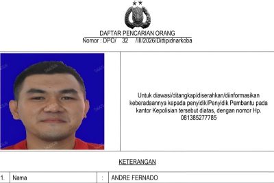 Polri Kejar Ko Andre alias "The Doctor", Pemasok Sabu ke Koko Erwin